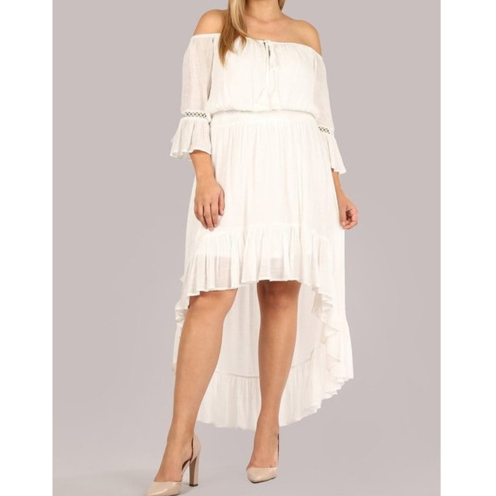 Boho Off Shoulder Hi Low Ruffle Maxi Dress - Picture 6 of 8